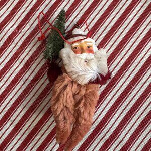 Vintage Christmas Red Chenille Santa Claus Ornament Brush Tree Composition Face